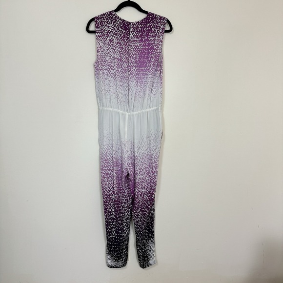 Diane Von Furstenberg‎ Womens Jumpsuit Size 8 Silk Purple Unique Pockets Spotted - Picture 8 of 14